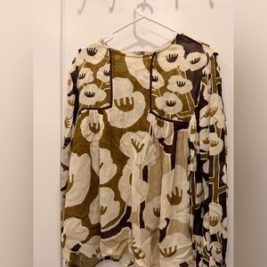Elegant Floral Women's Blouse in Cream and Brown